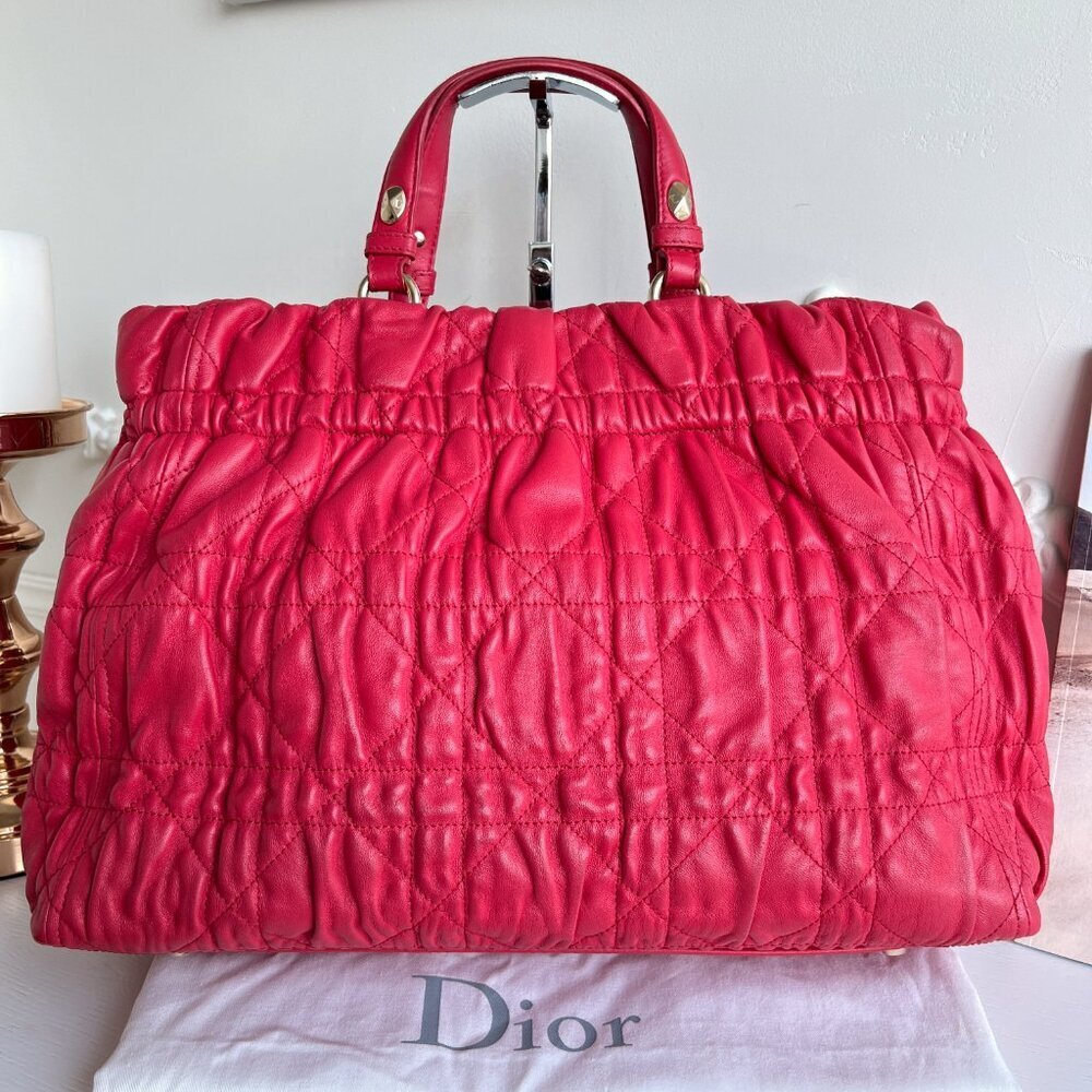 Authentic Christian Dior Red Delices Gaufre Cannage Soft Leather Quilted Bag - Picture 2 of 16